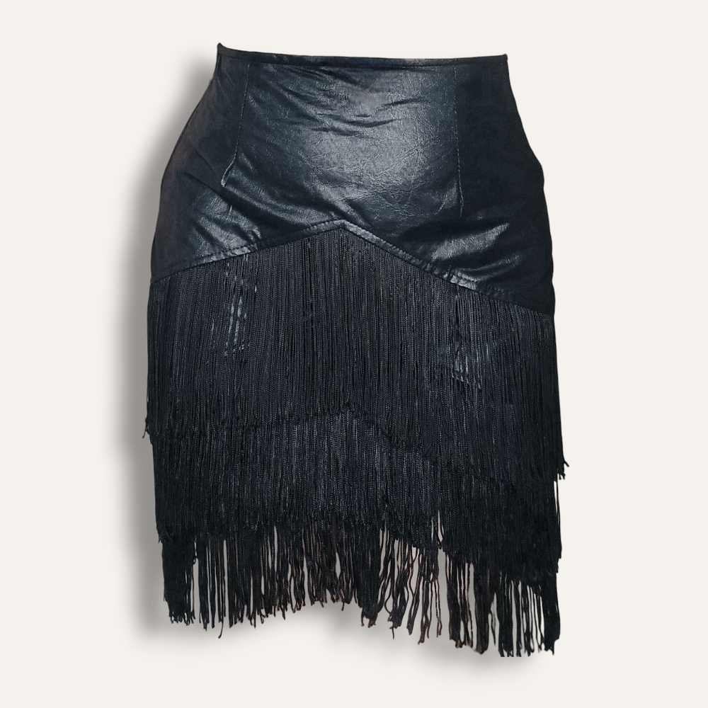 80s / 90s Fredericks of Hollywood Fringe Skirt - Black (XS/S)